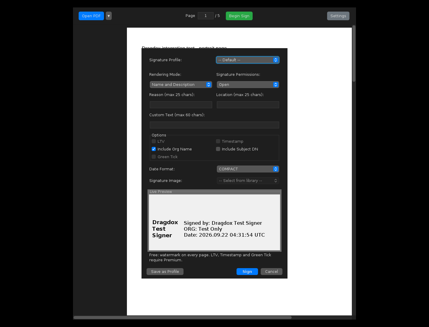 Dragdox on Debian: signature appearance controls with certificate selection